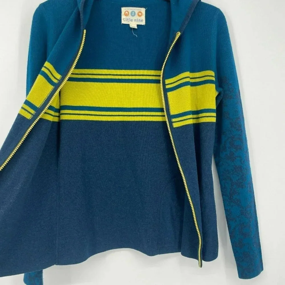 Title Nine Sweater Women's Sz XS Blue Knit Heather Hooded Full Zip Long Sleeves - Picture 7 of 7